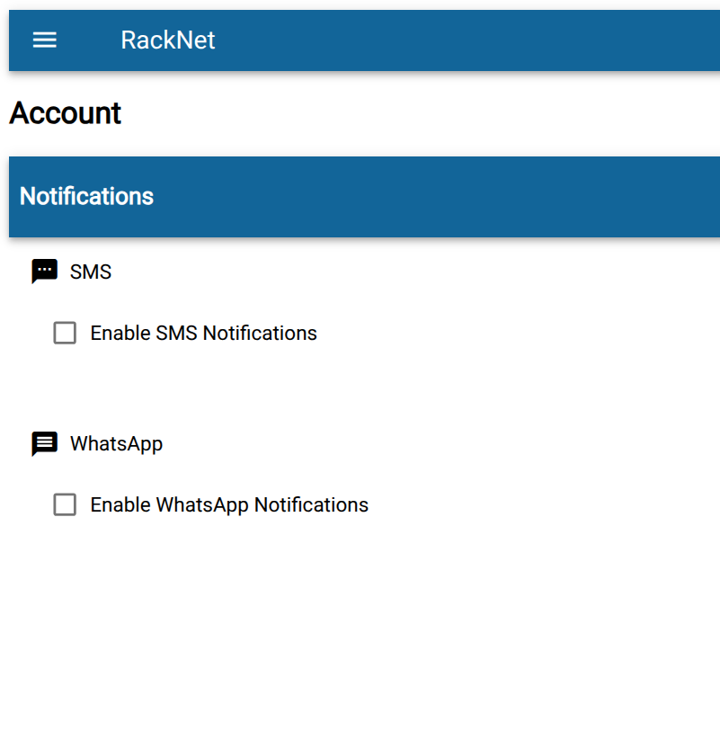 Settings screen showing text message alerts disabled